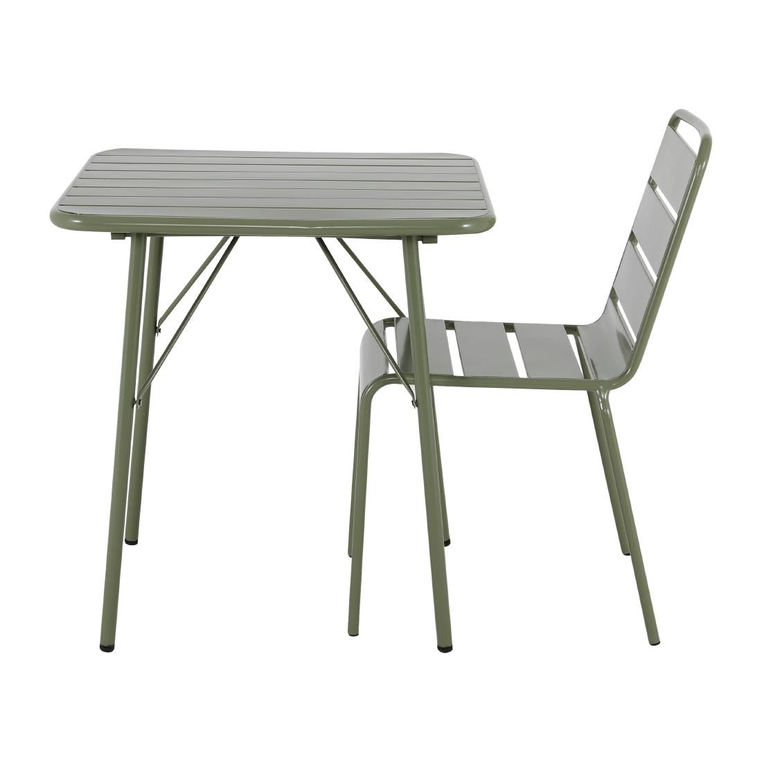 Bolero Amalfi Square Slatted Steel Folding Table Olive Green 700mm