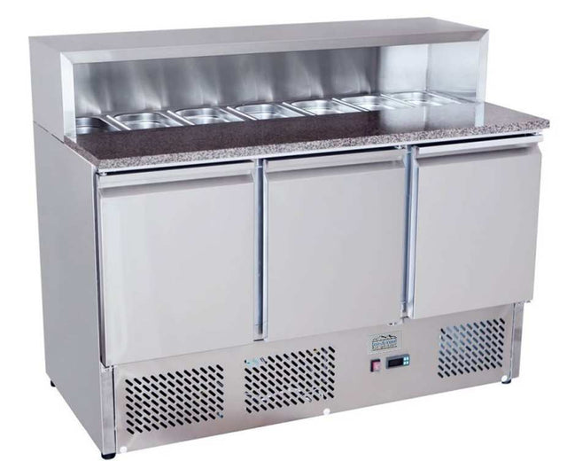 Ice-A-Cool ICE3858GR 3 Door Refrigerated Marble-Top Saladette Preparation Counter  380 Litres