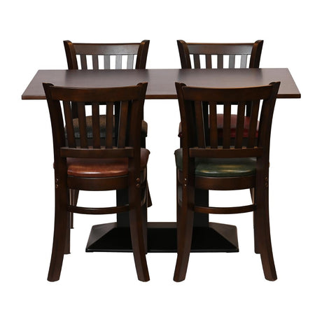 Turin Dining Table with 4 Manhattan Chairs in Dark Walnut with Bison Bordeaux