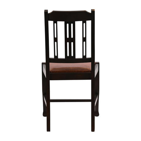 Lattice Back Dining Chair in Dark Walnut with Bison Tan Seat (6 Pack)