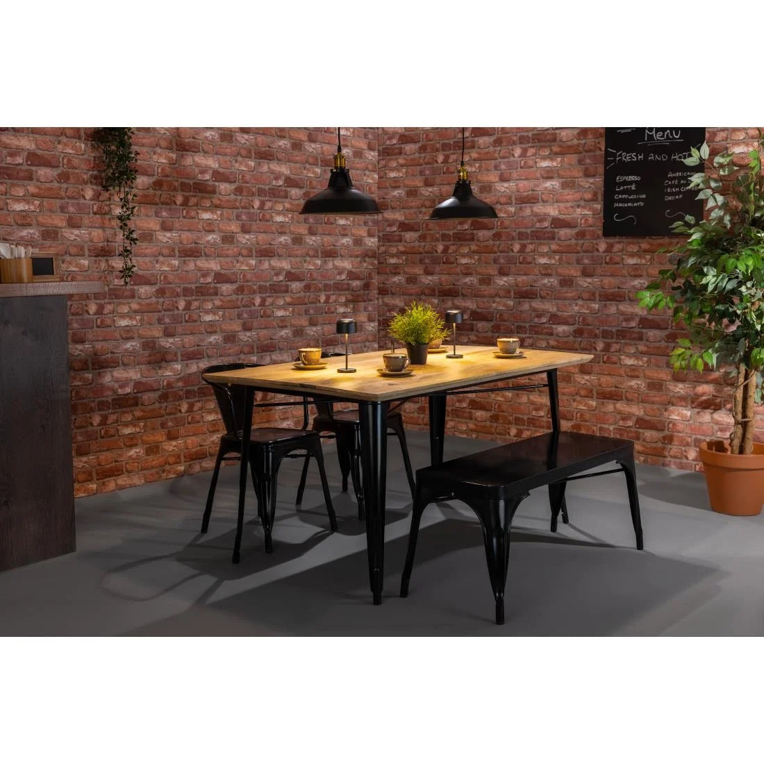 Bolero Bistro Dining Table Mango Wood Top Black Frame 1450mm