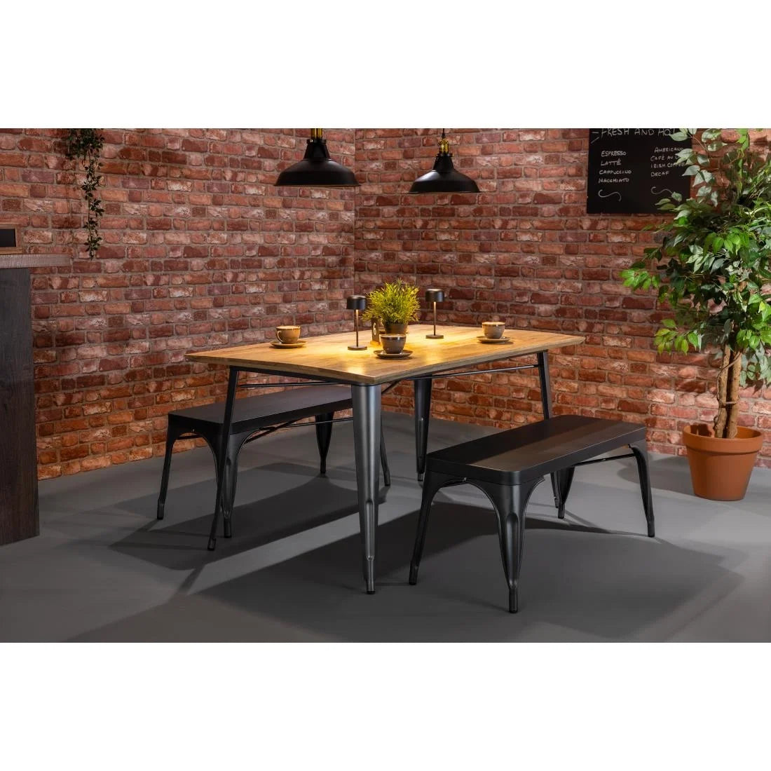 Bolero Bistro Dining Table Mango Wood Top Gunmetal Frame 1450mm