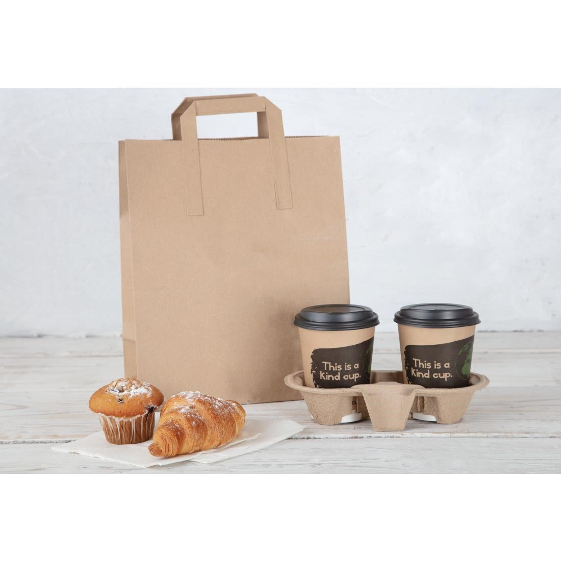 Fiesta Recyclable Flat Handle Brown Paper Bags Large (250 Pack)