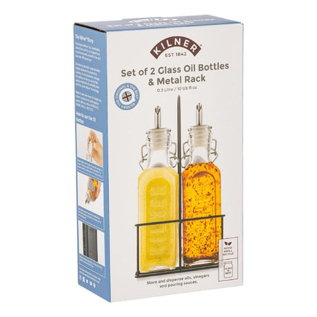 Kilner Oil Bottles and Metal Rack 300ml (2 Pack)