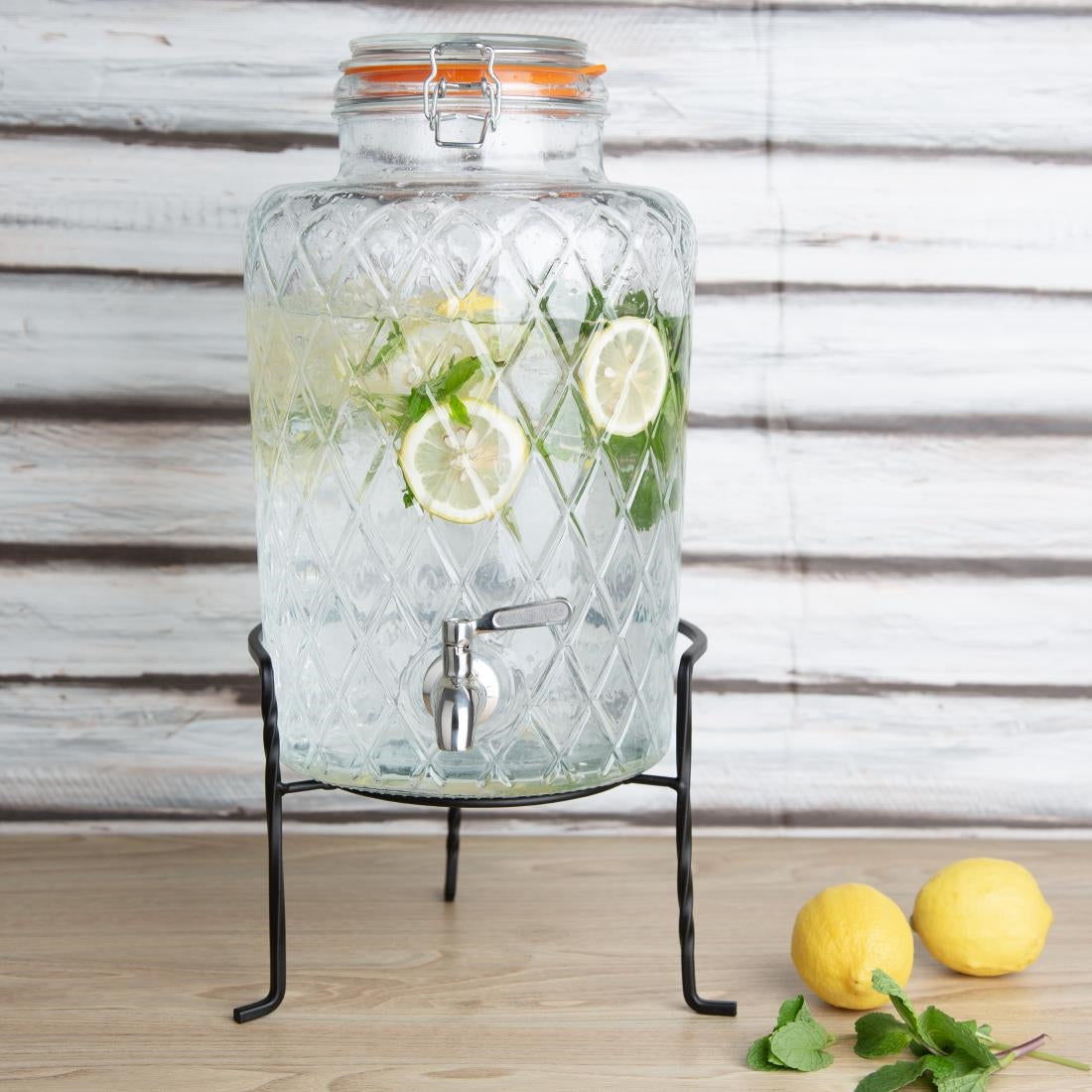Olympia Geo Glass Clip-Top Drinks Dispenser with Wire Stand 8Ltr