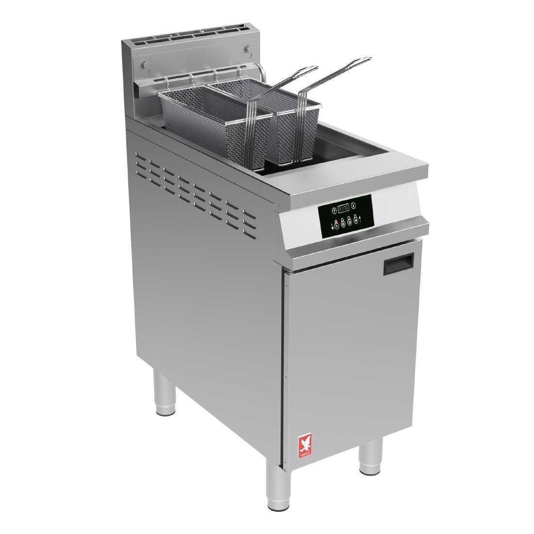 Falcon Dominator Plus G3840FP Single Pan Twin Basket Programmable Nat Gas Filtration Fryer on Feet