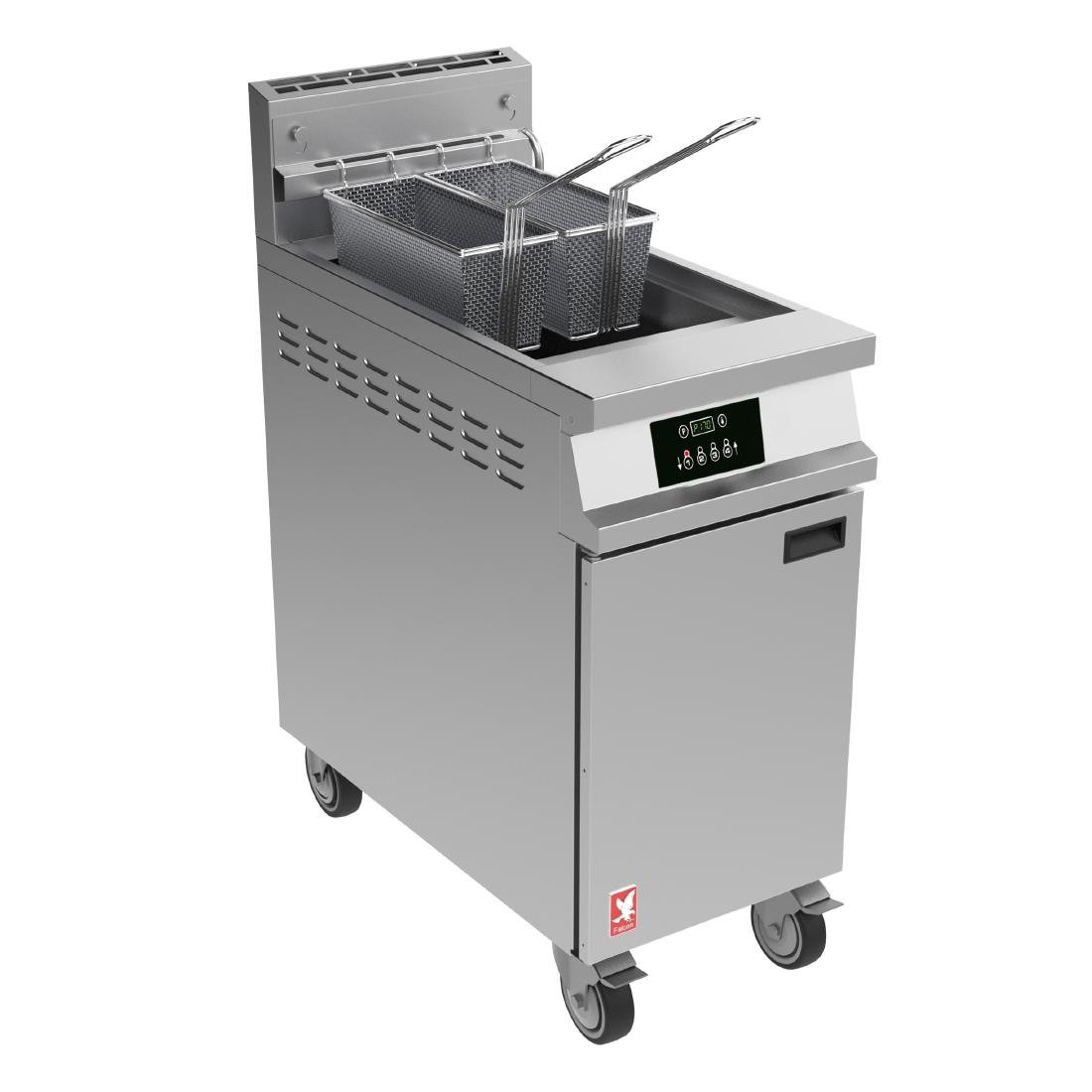 Falcon Dominator Plus G3840FP Single Pan Twin Basket Programmable Nat Gas Filtration Fryer on Castors