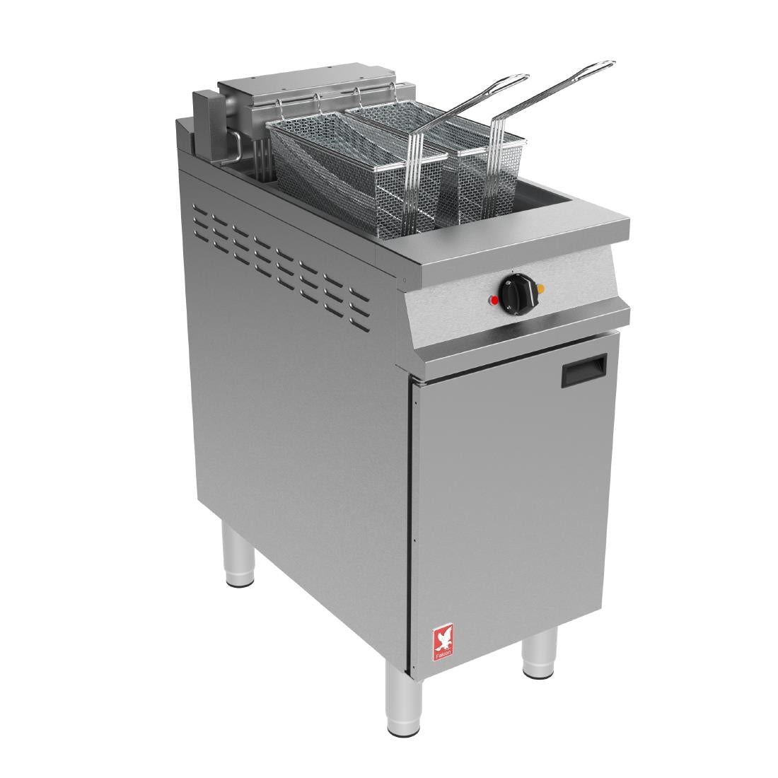 Falcon Dominator Plus E3840F Single Pan Twin Basket Filtration Fryer on Castors