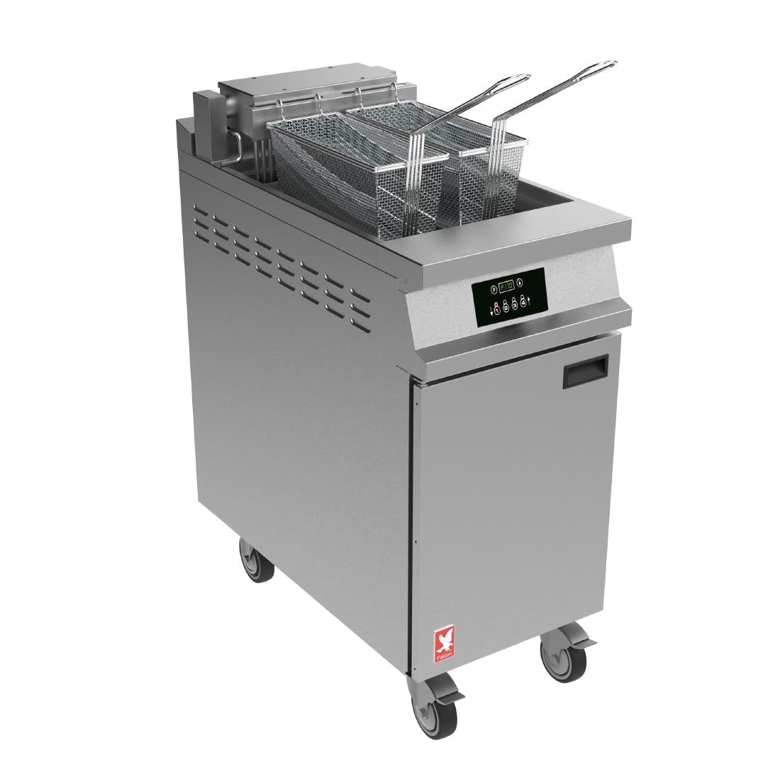 Falcon Dominator Plus E3840FP Single Pan Twin Basket Programmable Electric Filtration Fryer on Castors