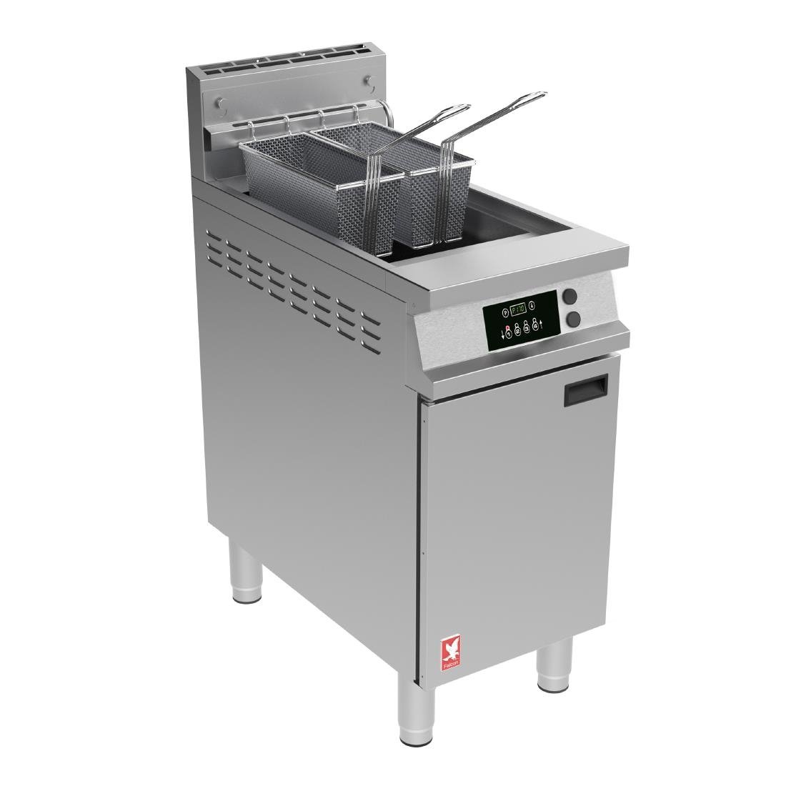 Falcon Dominator Plus G3840FXP Single Pan Twin Basket Programmable Nat Gas Filtration Angel Fryer on Feet
