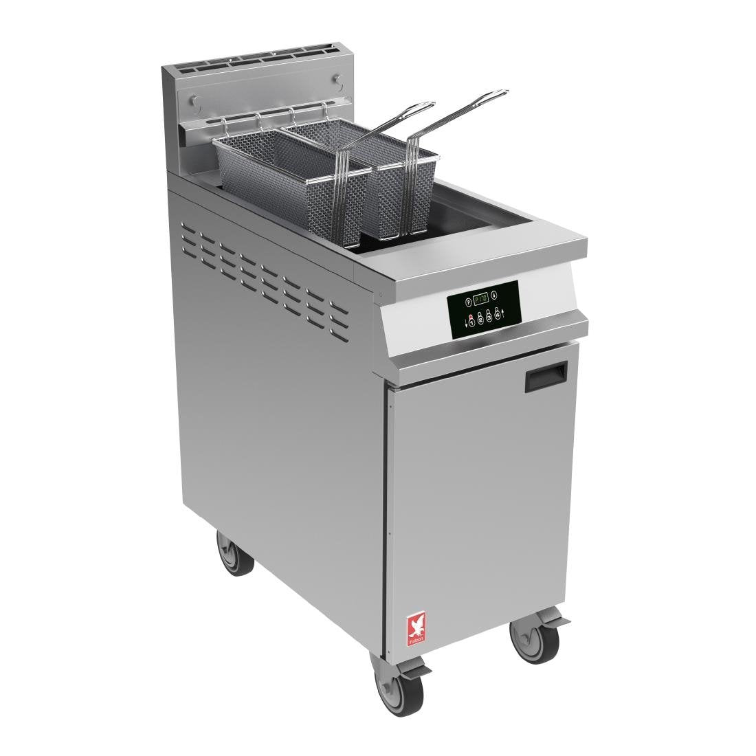 Falcon Dominator Plus G3840P Single Pan Twin Basket Programmable Nat Gas Fryer on Castors
