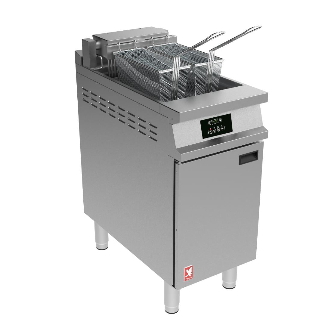 Falcon Dominator Plus E3840P Single Pan Twin Basket Programmable Electric Fryer on Feet