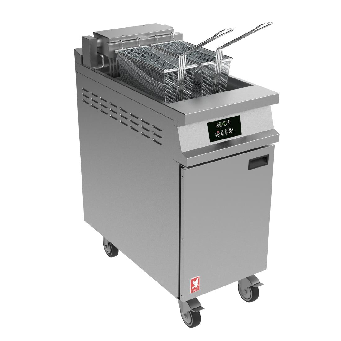 Falcon Dominator Plus E3840P Single Pan Twin Basket Programmable Electric Fryer on Castors
