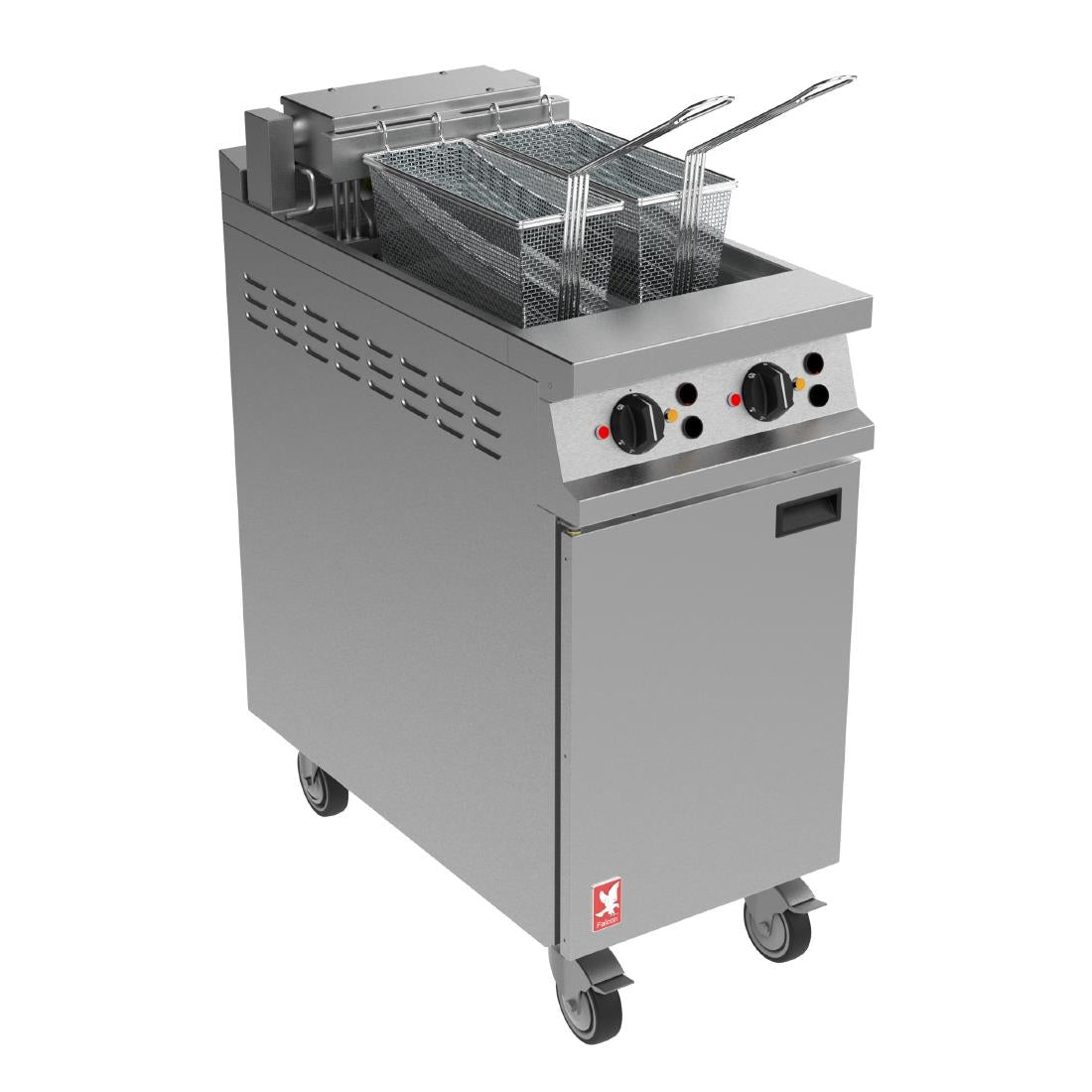 Falcon Dominator Plus E3845FX Twin Pan Electric Filtration Angel Fryer on Castors