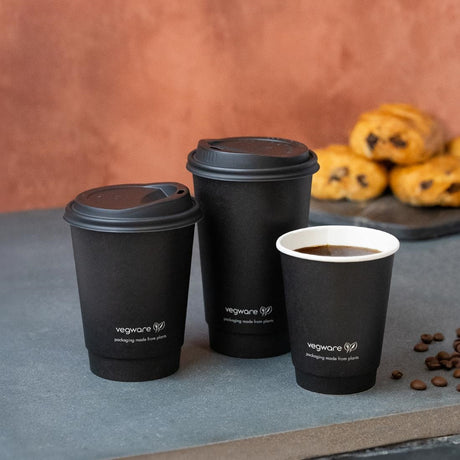 Vegware Double Wall Hot Cups Black 12oz (500 Pack)