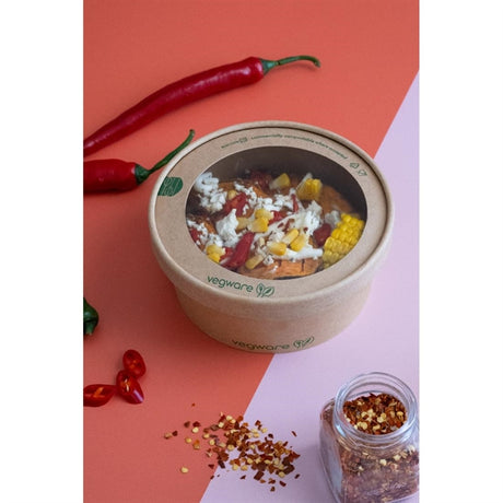 Vegware Round Paper Lids with Window Kraft 150-Series (300 Pack)