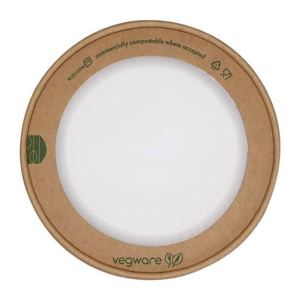 Vegware Round Paper Lids with Window Kraft 150-Series (300 Pack)