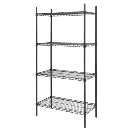 Nisbets Essentials Flat Pack 4 Shelf Unit Black Epoxy Coated 1830x910x460mm