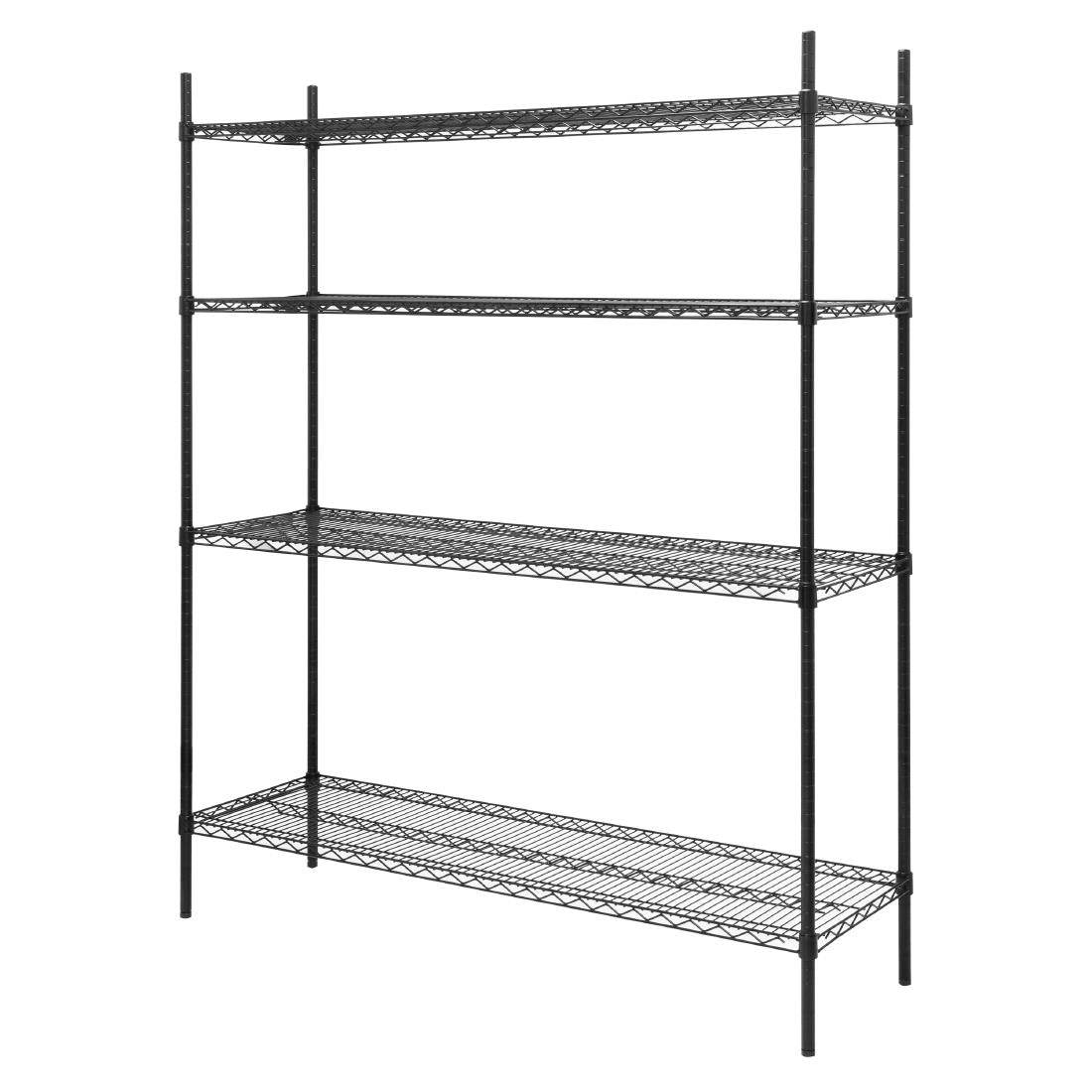 Nisbets Essentials Flat Pack 4 Shelf Unit Black Epoxy Coated 1830x1510x460mm