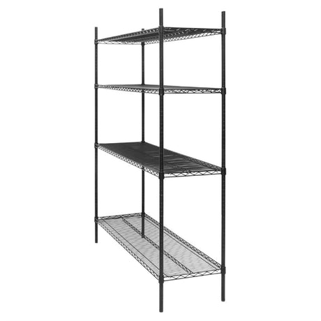 Nisbets Essentials Flat Pack 4 Shelf Unit Black Epoxy Coated 1830x1510x460mm