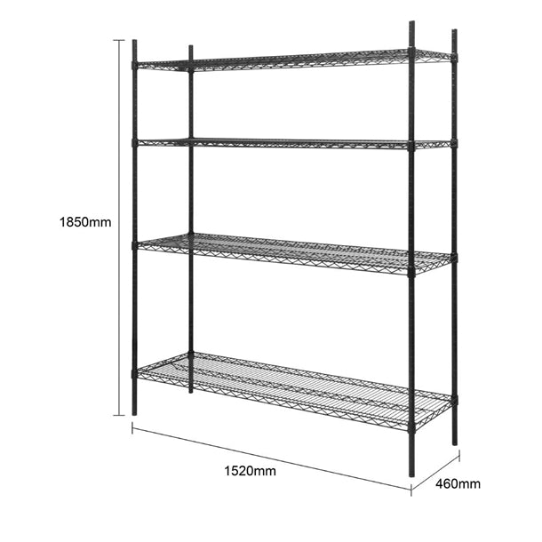 Nisbets Essentials Flat Pack 4 Shelf Unit Black Epoxy Coated 1830x1510x460mm