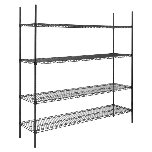 Nisbets Essentials Flat Pack 4 Shelf Unit Black Epoxy Coated 1830x1820x460mm