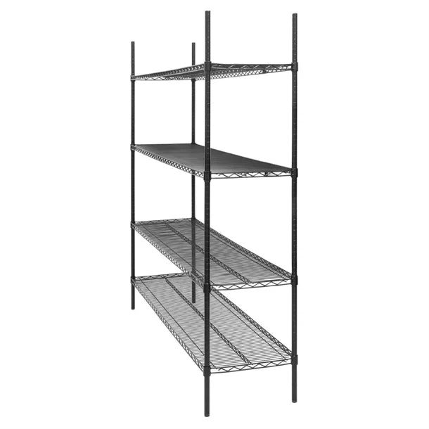 Nisbets Essentials Flat Pack 4 Shelf Unit Black Epoxy Coated 1830x1820x460mm