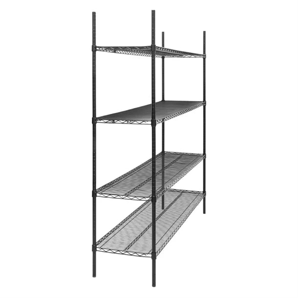Nisbets Essentials Flat Pack 4 Shelf Unit Black Epoxy Coated 1830x1820x460mm