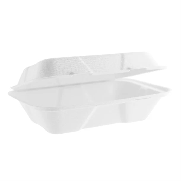 Vegware Nourish Moulded Fibre Clamshell Takeaway Boxes 9x6" (200 Pack)