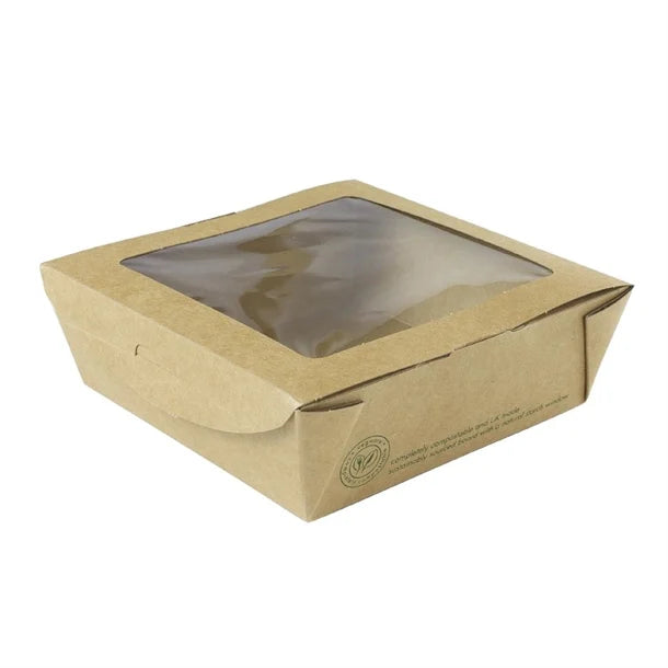 Vegware Salad Boxes with Window Kraft Medium 650ml (300 Pack)