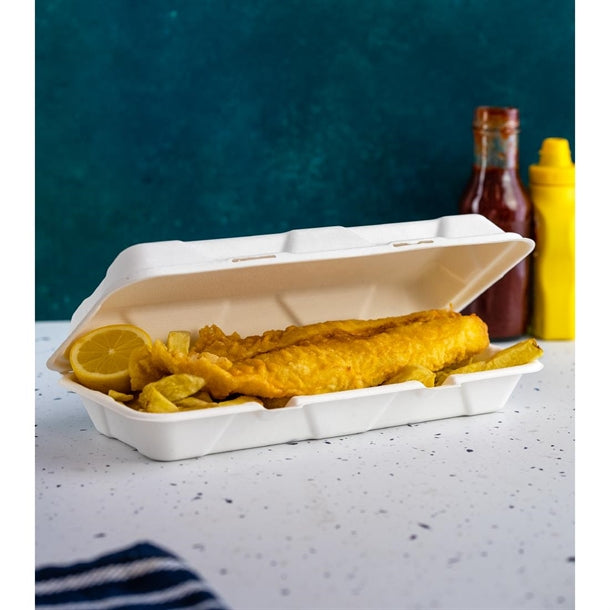 Vegware Nourish Moulded Fibre Clamshell Takeaway Boxes 12x6" (250 Pack)