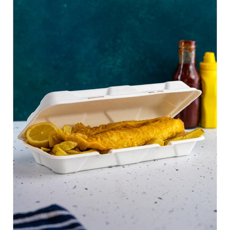 Vegware Nourish Moulded Fibre Clamshell Takeaway Boxes 12x6" (250 Pack)