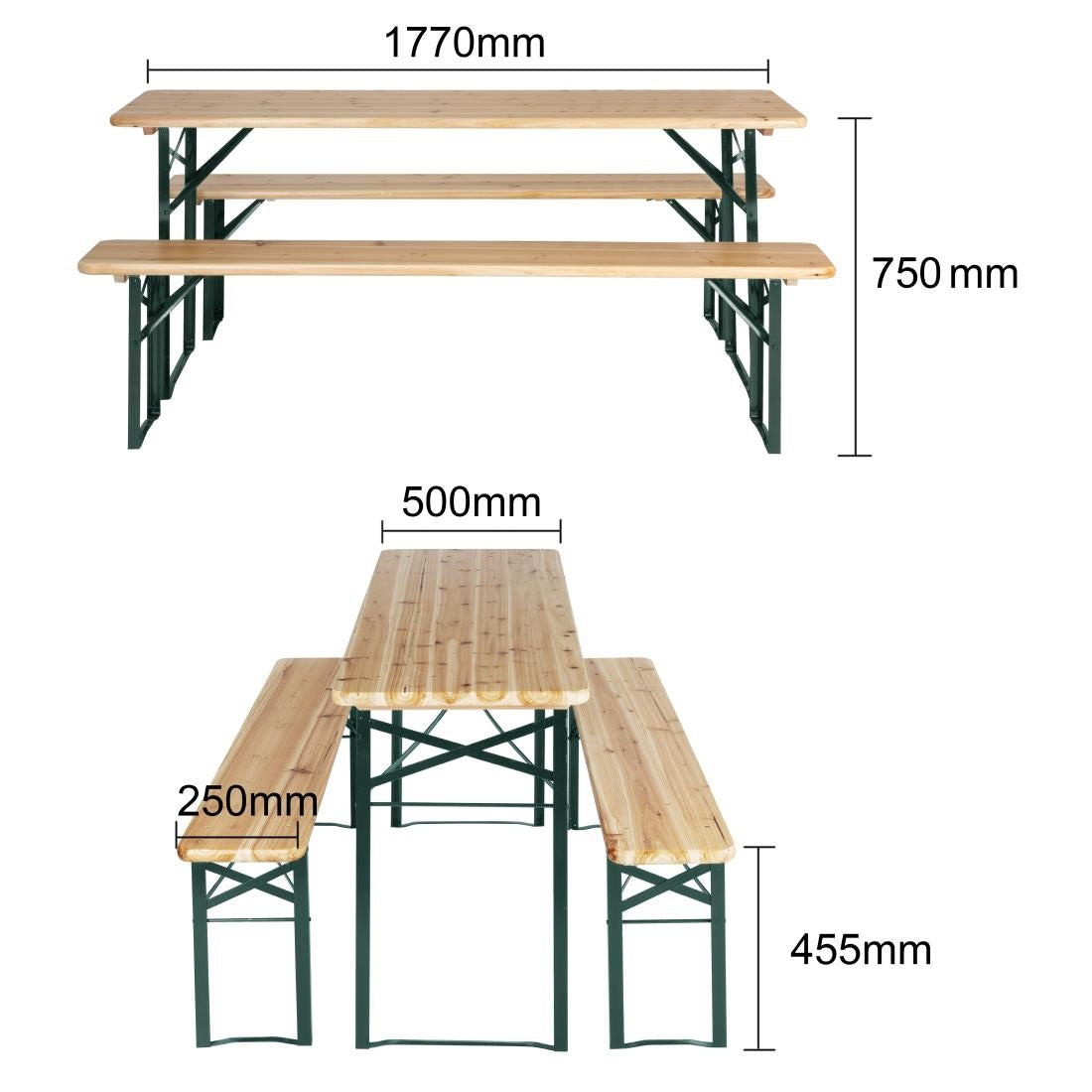 Bolero German Beer Bench and Table Set 1770x500mm