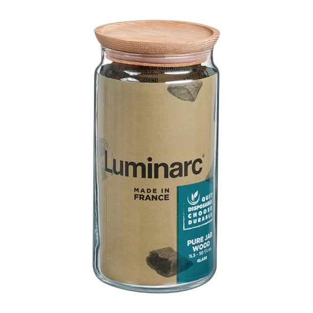 Luminarc Pure Jars & Wood Lids 1.5Ltr (6 Pack)