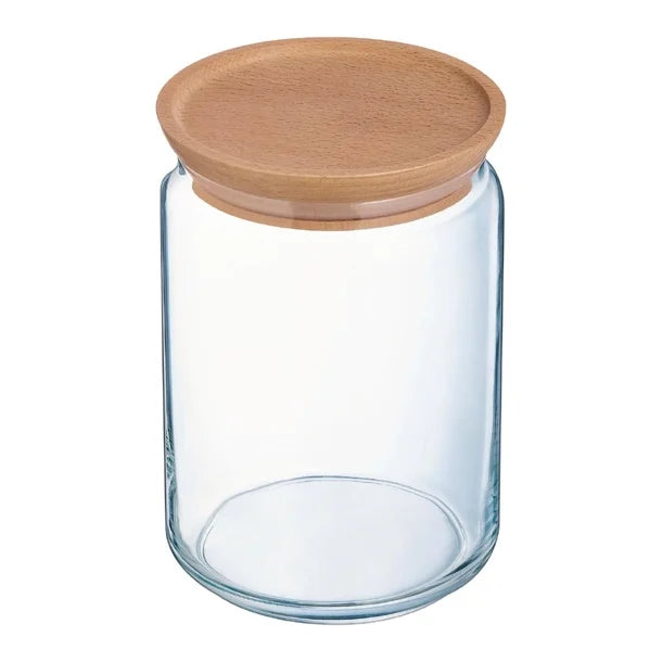 Luminarc Pure Jars & Wood Lids 1Ltr (6 Pack)