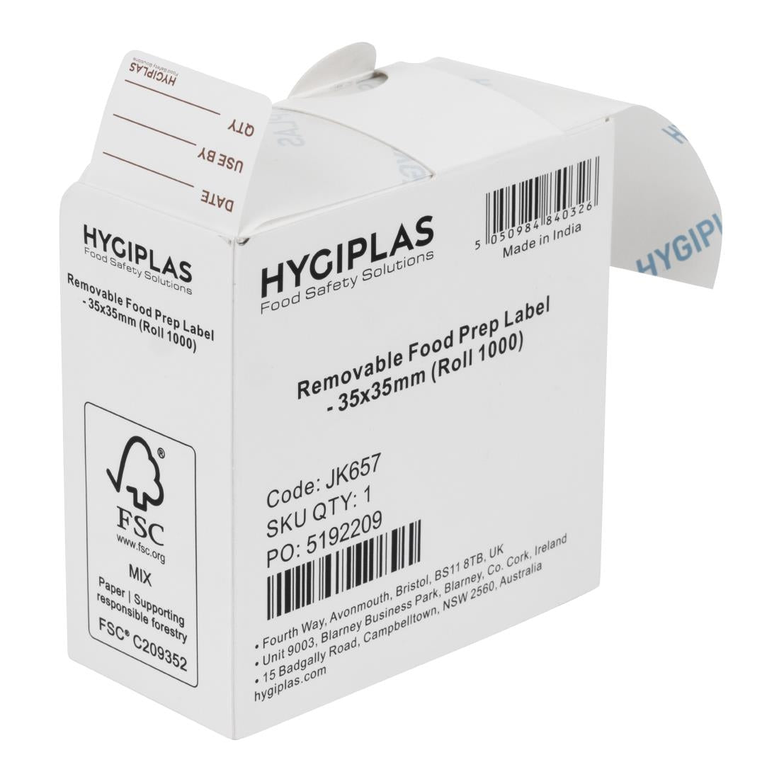Hygiplas Removable Food Prep Labels 35x35mm (1000 Pack)