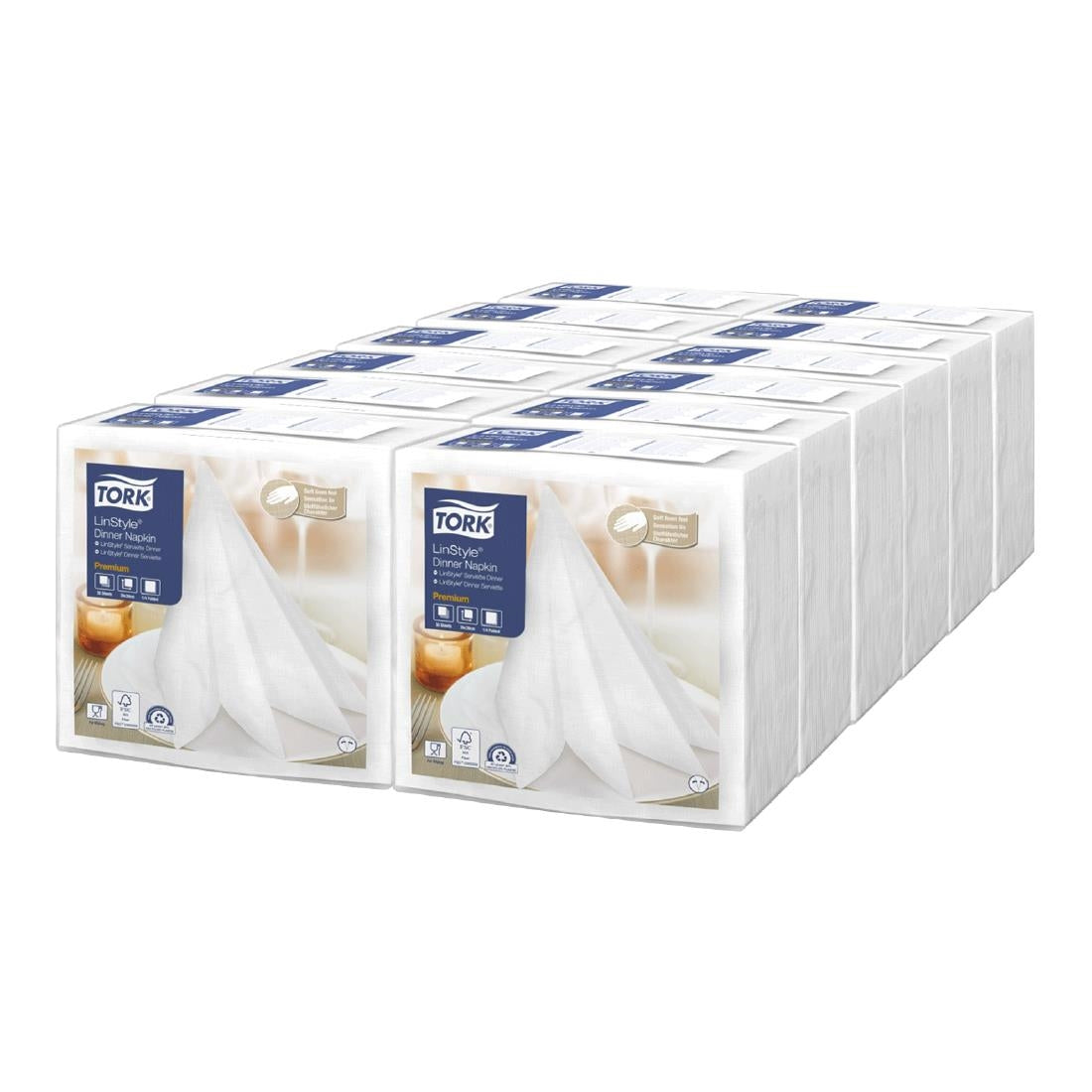 Tork LinStyle Dinner Napkins White 400x400mm (12 Pack)