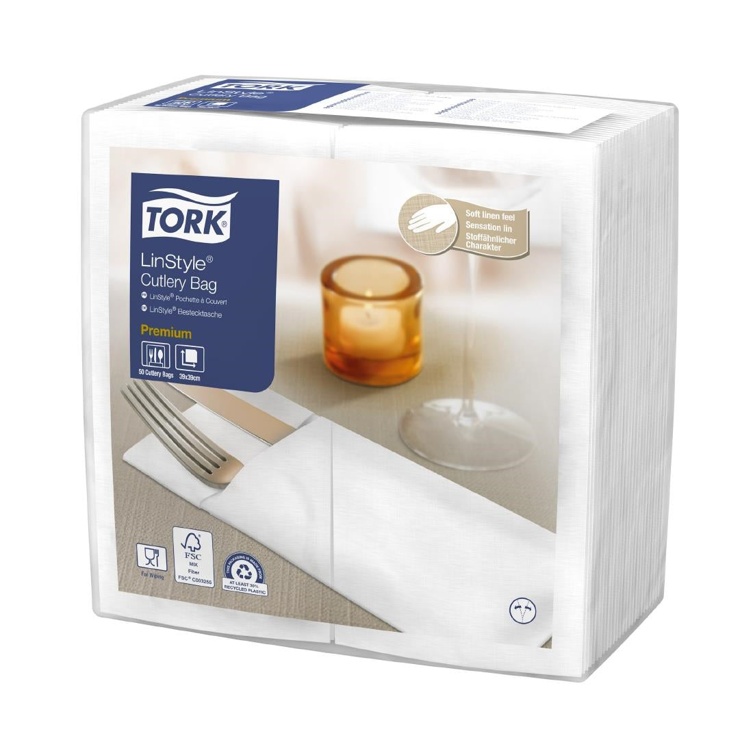 Tork LinStyle Cutlery Bag Napkins White (12 Pack)