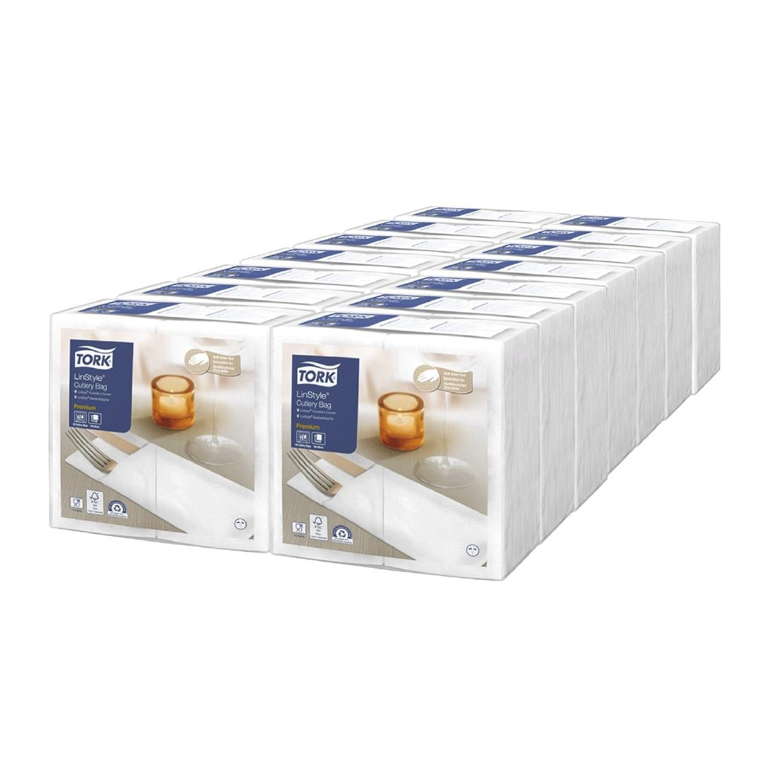 Tork LinStyle Cutlery Bag Napkins White (12 Pack)