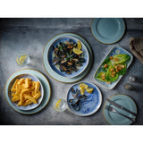Churchill Inked Fresco Natural Footed Plates Blue 255mm (6 Pack)