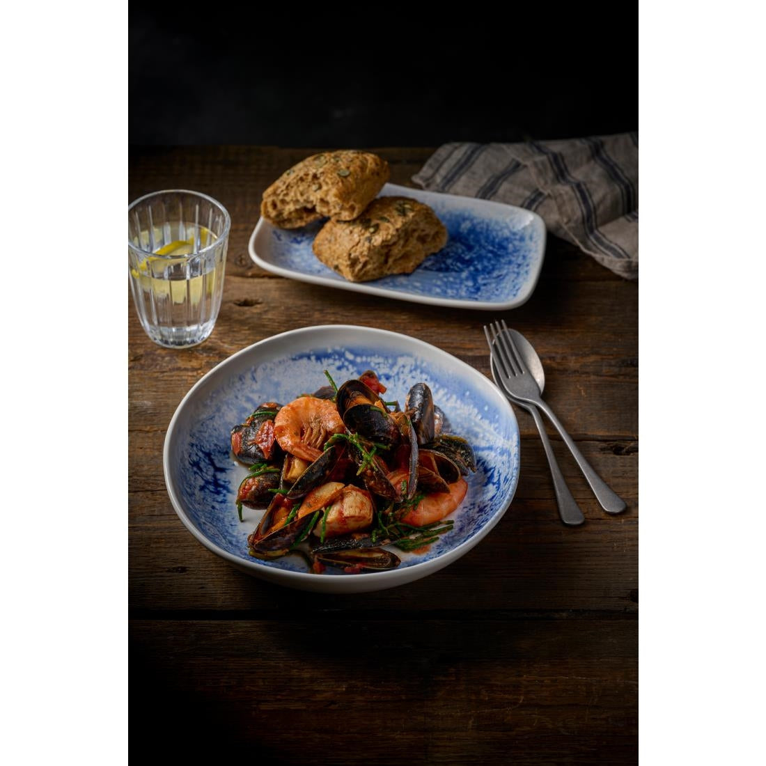 Churchill Inked Fresco Natural Walled Bowls Blue 250mm (6 Pack)