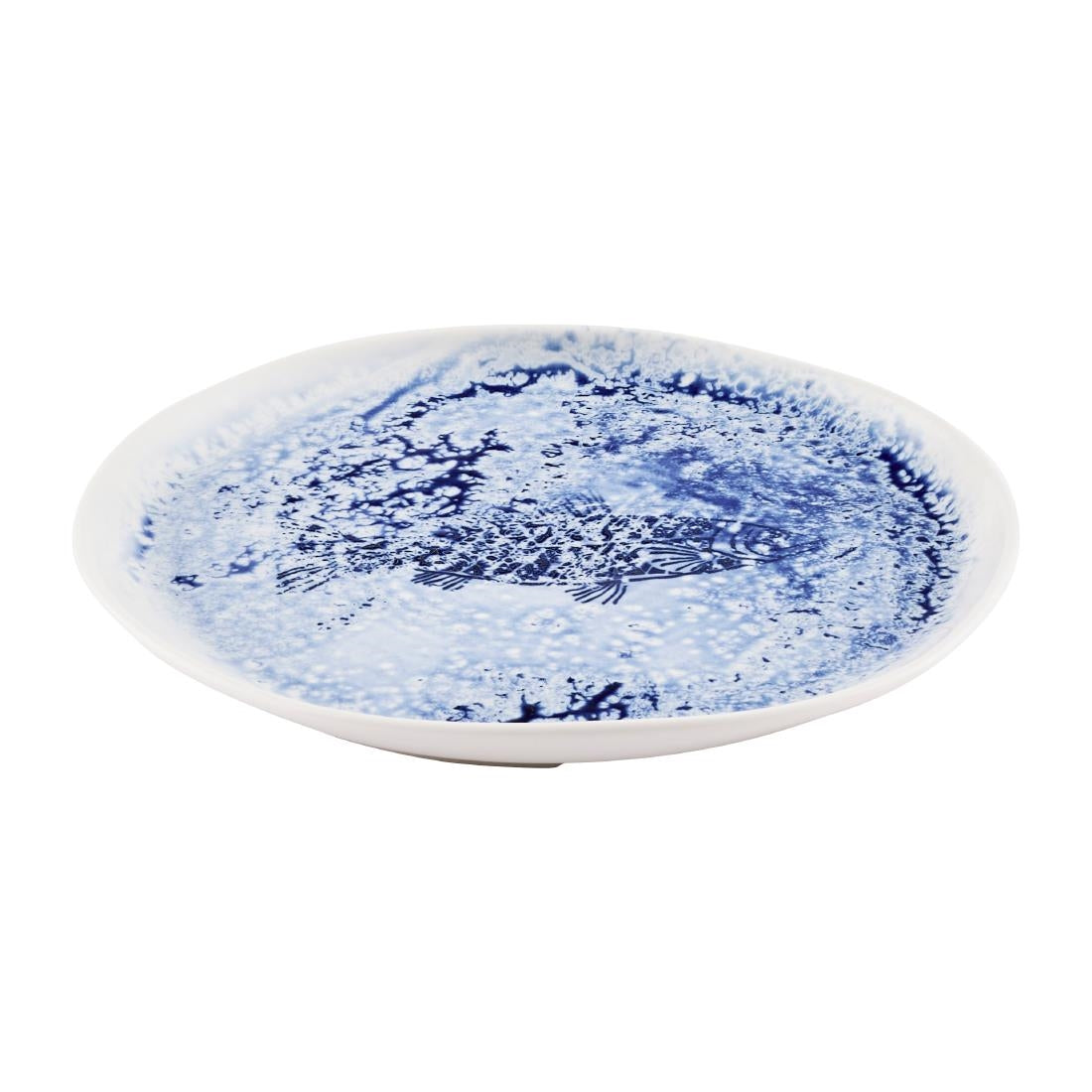 Churchill Inked Fresco Natural Footed Plates Blue 255mm (6 Pack)