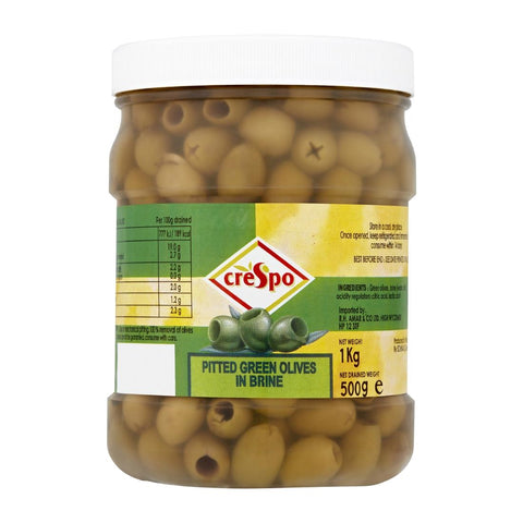 Crespo Pitted Green Olives 1kg (NDW 500g)