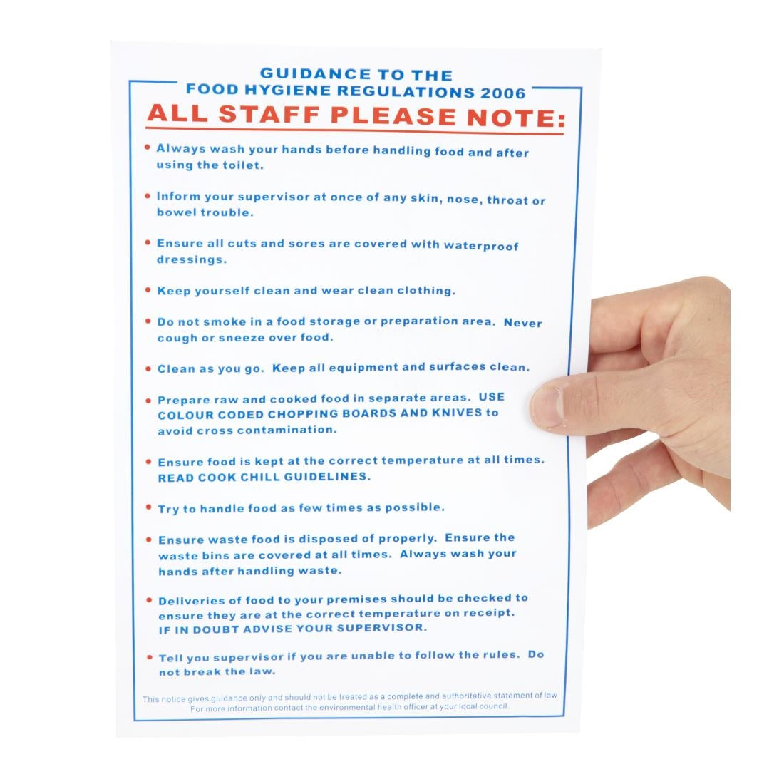 Vogue Food Safety Act 2006 Guidance Sign