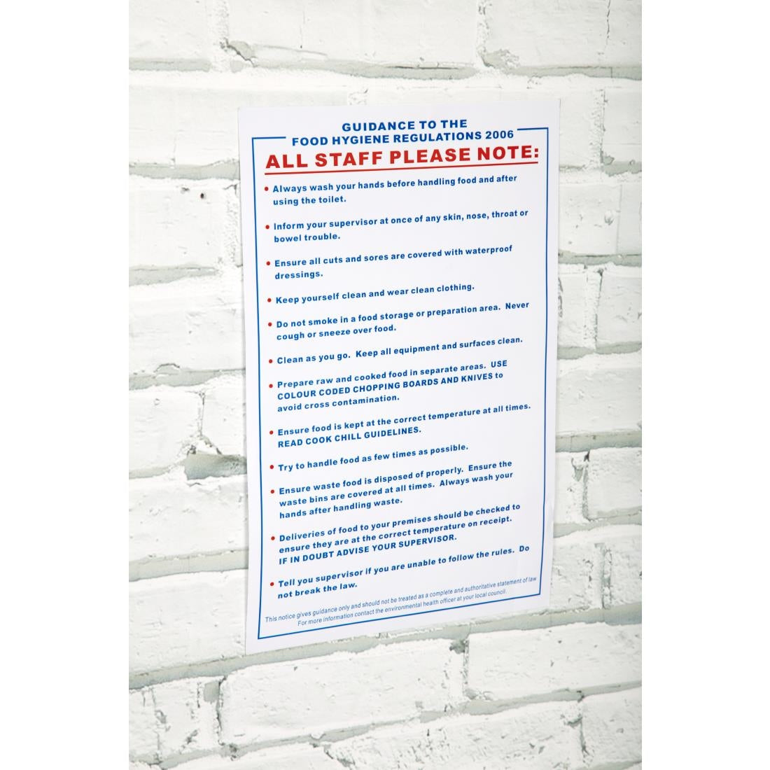 Vogue Food Safety Act 2006 Guidance Sign