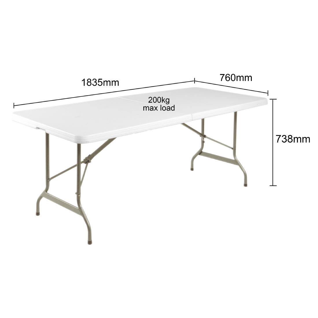 Bolero Rectangular Centre Folding Table White 6ft