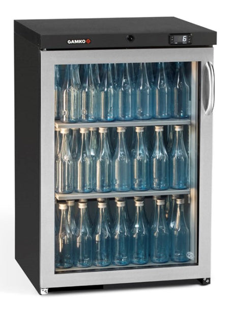 Gamko MG3/150LGCS Maxiglass Left Hand Hinged Stainless Steel Frame Glass Single Door Undercounter Bottle Cooler  150 Litres