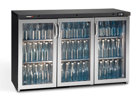 Gamko Maxiglass MG3/315GCS Maxiglass Hinged Stainless Steel Frame Glass Triple Door Undercounter Bottle Cooler  315 Litres