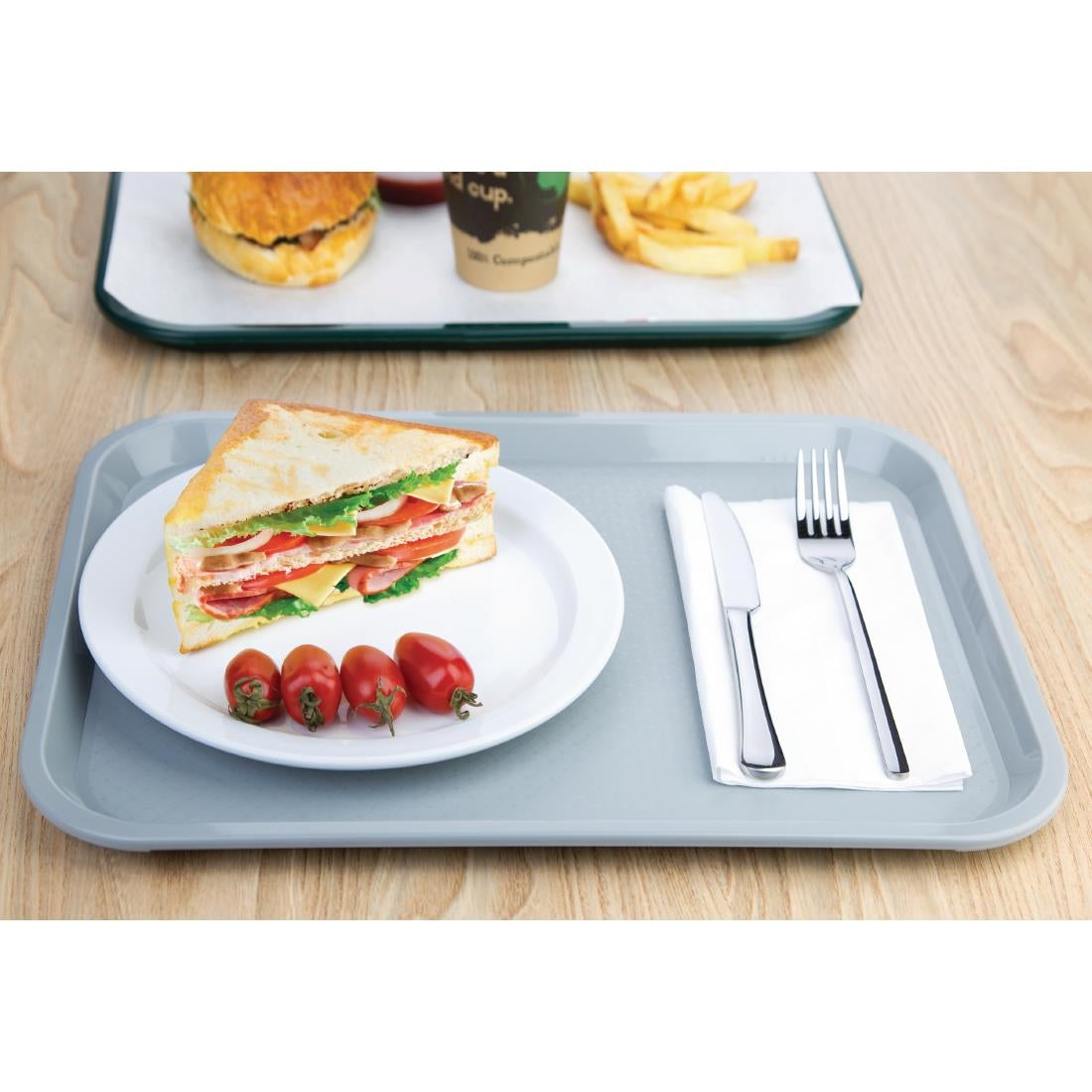 Olympia Kristallon Polypropylene Fast Food Tray Grey Medium 415mm