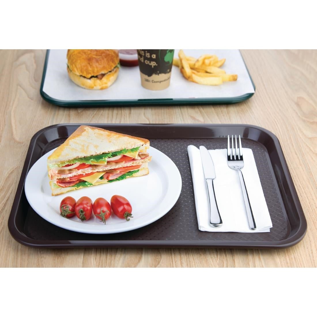 Olympia Kristallon Medium Polypropylene Fast Food Tray Brown 415mm